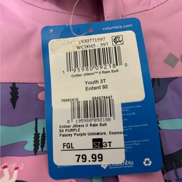 *Brand New* 3T Columbia Critter Jitters Rain Suit Muddy Buddy - Picture 4 of 4